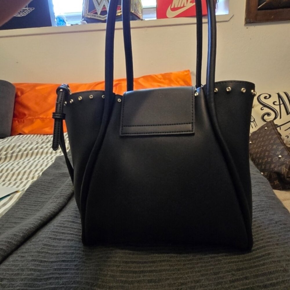 Authentic Giorgio Armani‎ Exchange Black Leather and Canvas Shoulder Bag NWT
